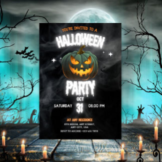 Invitation Glowing Pumpkin Halloween Party 