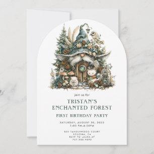 Invitation Gnome de forêt enchantée 1er anniversaire
