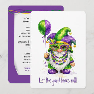 Invitation Gnome de Mardi Gras avec ballon de fête