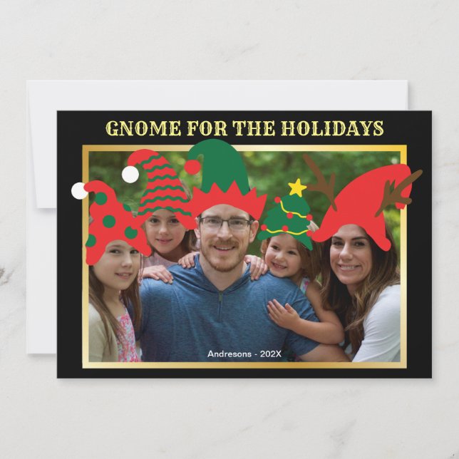 Invitation Gnome de Noël pour les Fêtes Fun Family Photo (Devant)