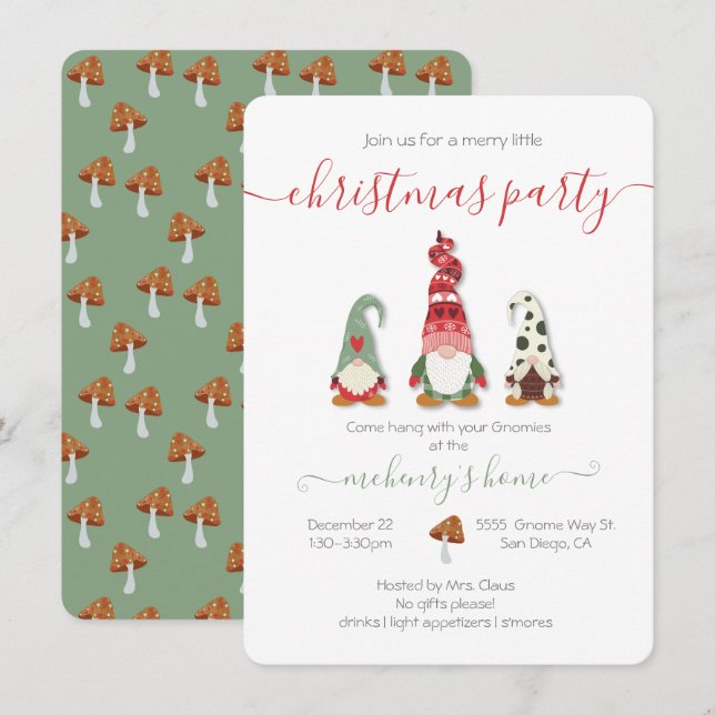 Invitation Gnome Merry Little Christmas Party (Devant / Derrière)