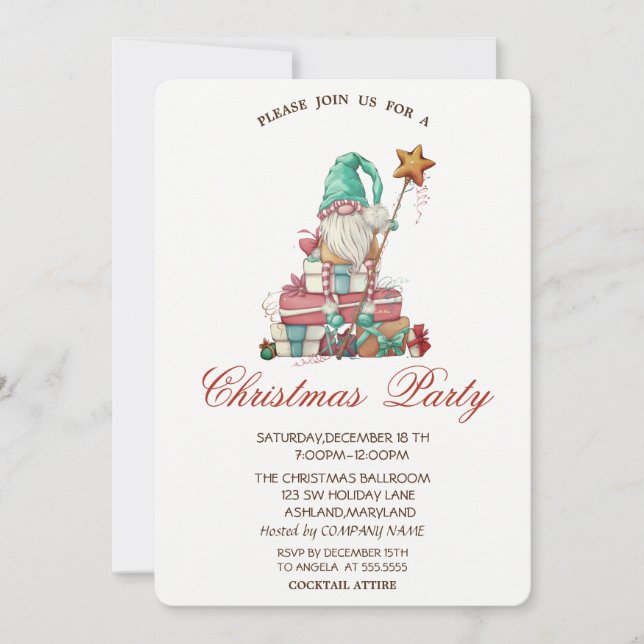 Invitation Gnome mignonne présente Noël (Devant)