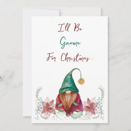 Invitation Gnome rouge vert houx baie poinsettia aquarelle