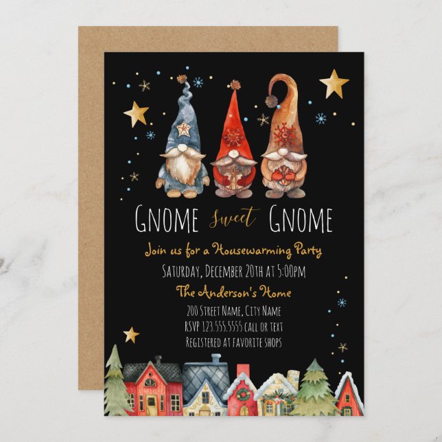Invitation Gnome Sweet Gnome House (Devant / Derrière)