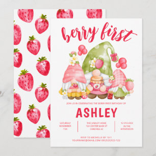 Invitation Gnomes à la Fraise Anniversaire Enfant 1ère année