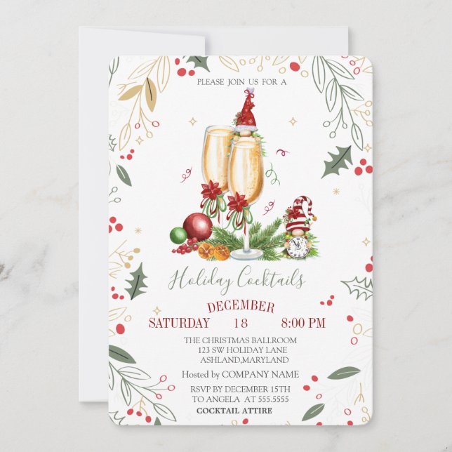 Invitation Gnomes Champagne Glass Balls Compagnie Noël (Devant)