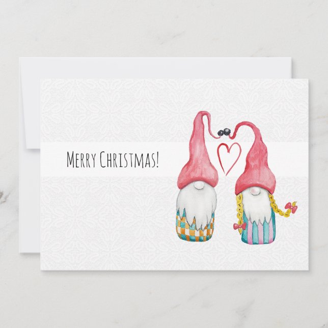 Invitation Gnomes de Noël en amour Aquarelle peinte à la main (Devant)