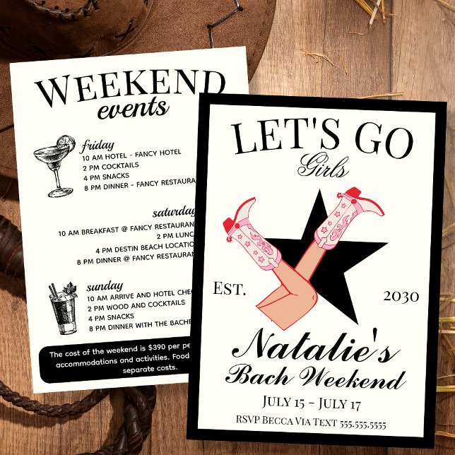 Invitation Go Girls Cowgirl Bachelorette Itinéraire et (Créateur téléchargé)