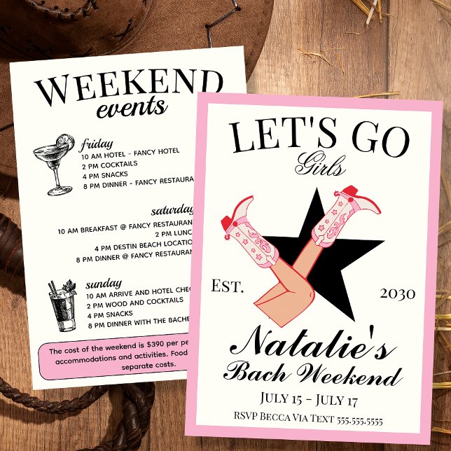 Invitation Go Girls Cowgirl Bachelorette Itinéraire et (Créateur téléchargé)