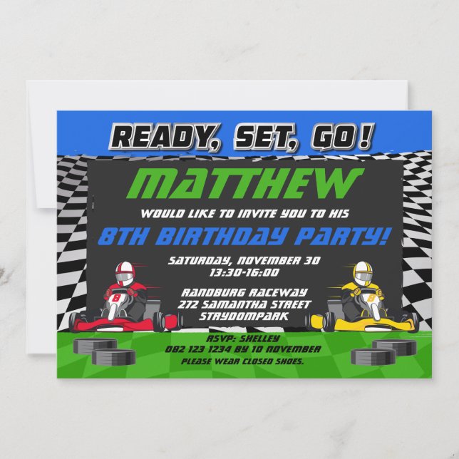 Invitation Go Kart Racing Car Anniversaire (Devant)