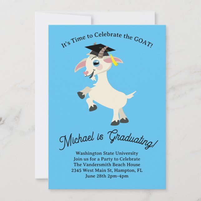 Invitation Goat Graduation Party mignonne (Devant)