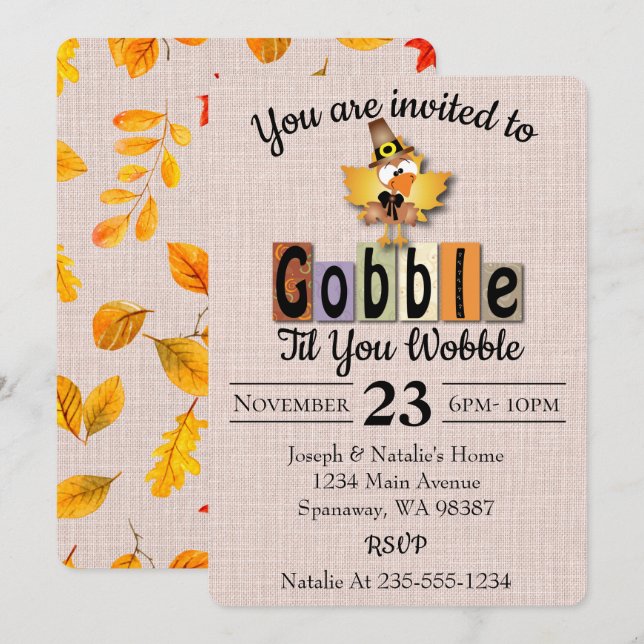 Invitation Gobble Jusqu'À Ce Que Vous Tournez À Thanksgiving (Devant / Derrière)