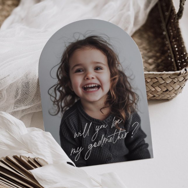 Invitation Godmother Handwritten Proposal Photo Arch  (Zazzle Godmother Handwritten Proposal Photo Arch  Invitation (Front))