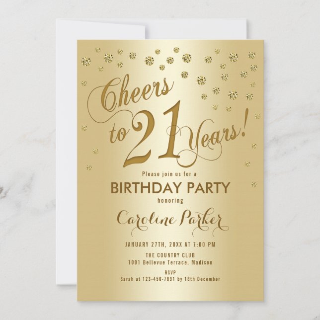 Invitation Gold 21e fête d'anniversaire (Devant)