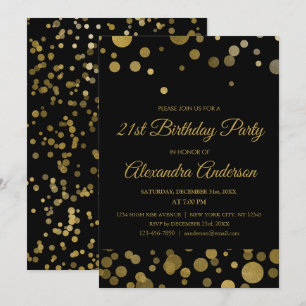 Invitation Gold 21e fête d'anniversaire Gold Confetti