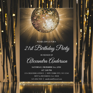 Invitation Gold 21st Anniversaire Party Gold Disco Ball