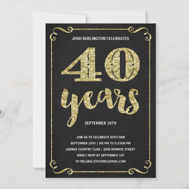 Invitation Gold 40th Birthday Party (Devant)