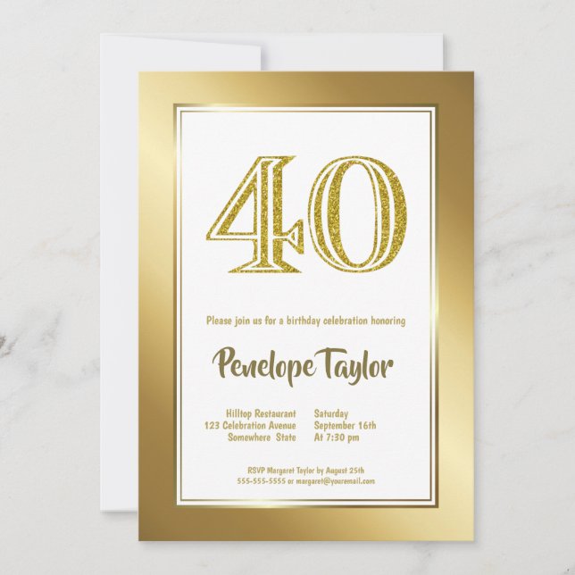 Invitation Gold 40th Birthday Party (Devant)