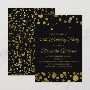 Invitation Gold 40th Birthday Party Gold Confetti