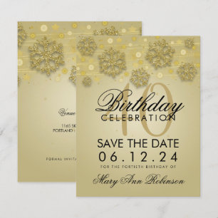 Invitation Gold 40th Birthday Save Date Winter