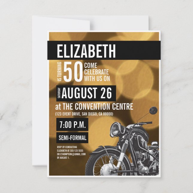 Invitation Gold 50e anniversaire noir moderne Motorcycle Part (Devant)