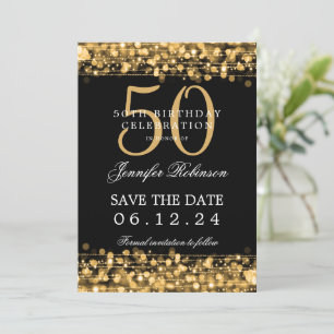 Invitation Gold 50th Birthday Enregistrer la date avec les dé