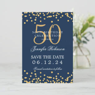 Invitation Gold 50th Birthday Enregistrer la date Confetti Na