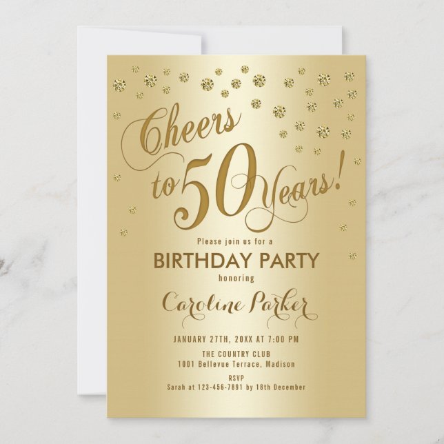 Invitation Gold 50th Birthday Party (Devant)