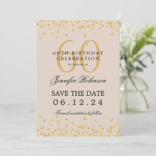 Invitation Gold 60th Birthday Enregistrer la date Détails Cha