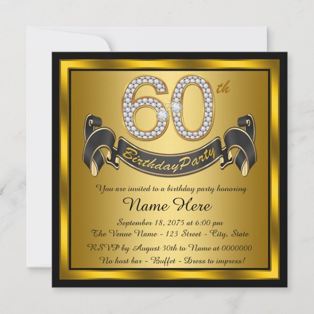 Invitation Gold 60th Birthday Party (Devant)
