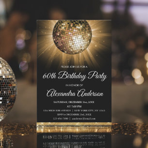 Invitation Gold 60th Birthday Party Gold Disco Ball