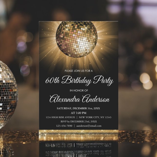 Invitation Gold 60th Birthday Party Gold Disco Ball (Créateur téléchargé)