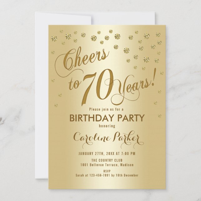 Invitation Gold 70th Birthday Party (Devant)