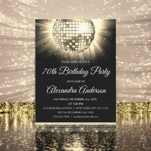 Invitation Gold 70th Birthday Party 70's Disco Ball
