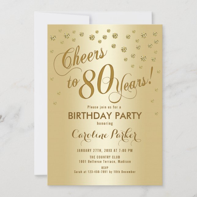 Invitation Gold 80th Birthday Party (Devant)