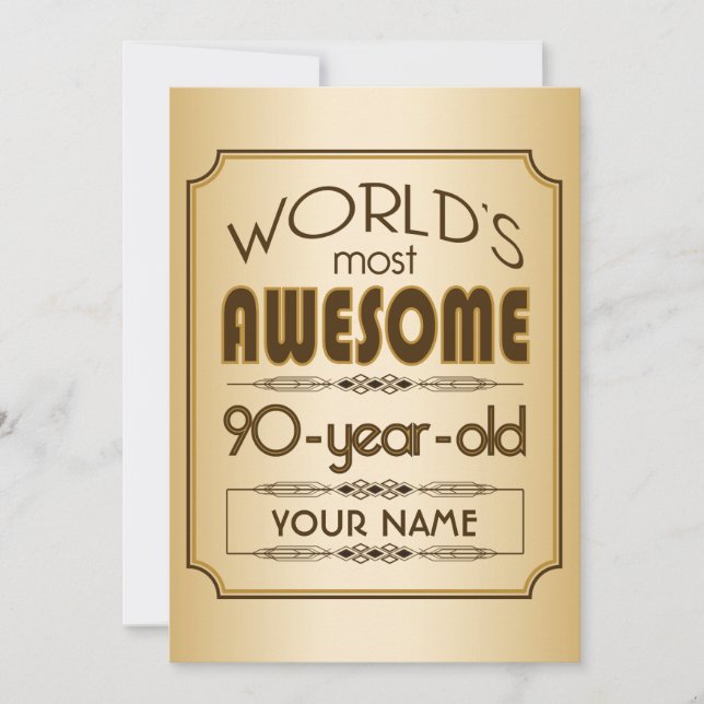 Invitation Gold 90th Birthday Celebration World Best Fabulous (Devant)