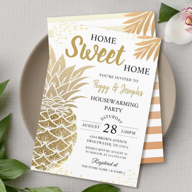Invitation Gold Ananas Home Sweet Home Fête de chauffage dome (Créateur téléchargé)