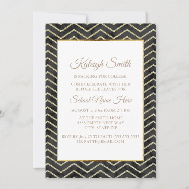 Invitation Gold and Black Trunk Party "Off To Coll (Devant)