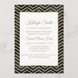 Invitation Gold and Black Trunk Party "Off To Coll