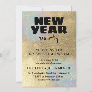 Invitation Gold and Iridescente Texture Fête du Nouvel An