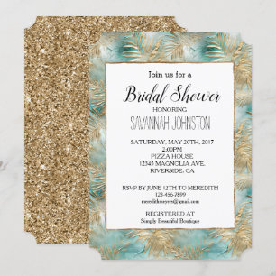 Invitation Gold Aqua White Feuilles tropicaux