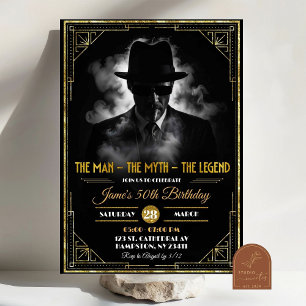 Invitation Gold Art Deco The Man Myth Legend Anniversaire