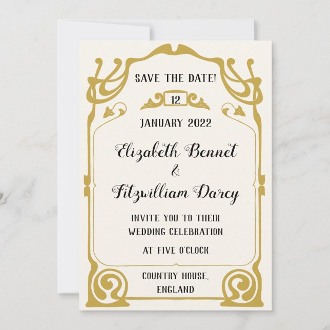 Invitation Gold Art Nouveau Style moderne (Devant)