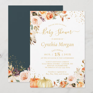 Invitation Gold Automne Floral Boho Chic Baby shower d'automn