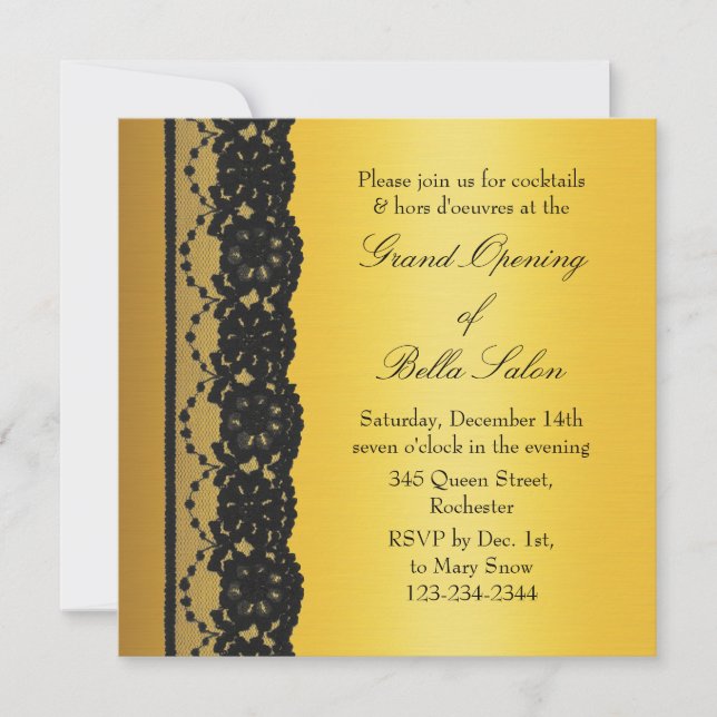 Invitation Gold avec Lace Business Grand Ouverture (Devant)