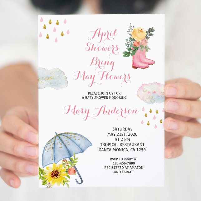 Invitation Gold Avril Douches Apportent le Baby shower de Fle (Créateur téléchargé)