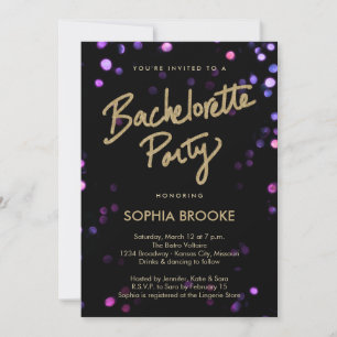 Invitation Gold Bachelorette avec lumières Shimmer