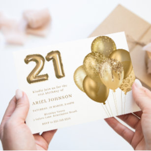 Invitation Gold Balloons 21e fête d'anniversaire
