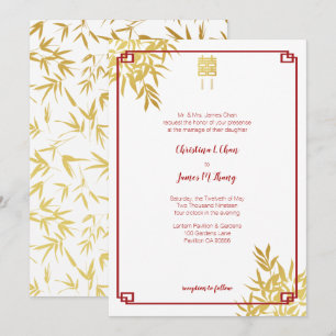 Invitation Gold Bamboo Double Bonheur Mariage chinois