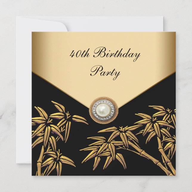 Invitation Gold Bamboo Pearl Asiatique 40e fête d'anniversair (Devant)